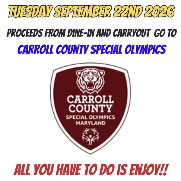 A flyer for Tony Locos' fundraiser for Carroll County Special Olympics on September 22nd, 2026.