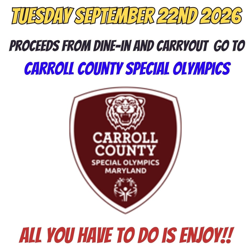 A flyer for Tony Locos' fundraiser for Carroll County Special Olympics on September 22nd, 2026.