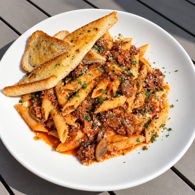 Mushroom & Ground Beef Pasta.