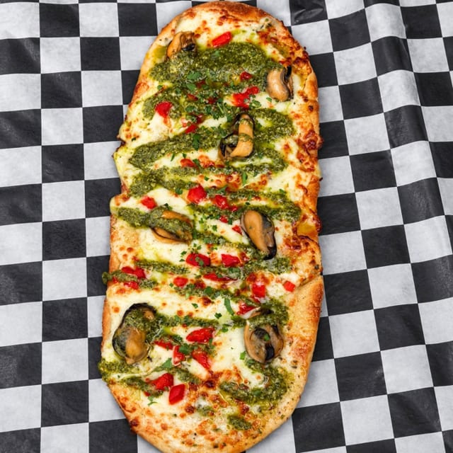 Pesto Mussels Flatbread.